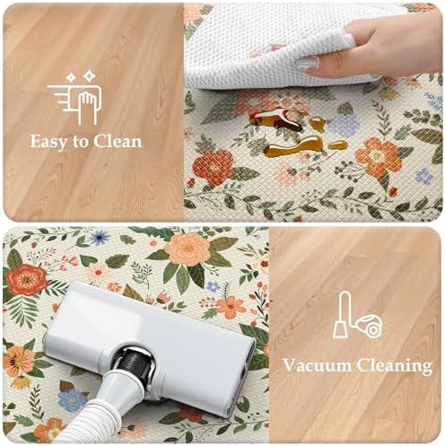KIMODE Kitchen Mats for Floor Anti Fatigue, White Floral Rugs for Decor