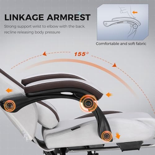 GTPLAYER Gaming Chair Fabric with Footrest, Big and Tall Game Chair High Back Computer Office Chair with Lumbar Support for Adults, Ergonomic Swivel Games Chair with Cushion Gaming Brown