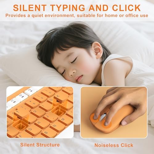 Quiet Wireless Keyboard and Mouse Combo for Office and Home (Orange-A)