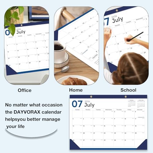 2026-2027 Desk Calendar - 18 Month Desk Calendar 2026-2027, Jul 2026 - Dec 2027, 17" x 12", Large Monthly Desktop Calendar with Daily Blocks, Thick Paper, Corner Protectors - (2 Stickers Included)