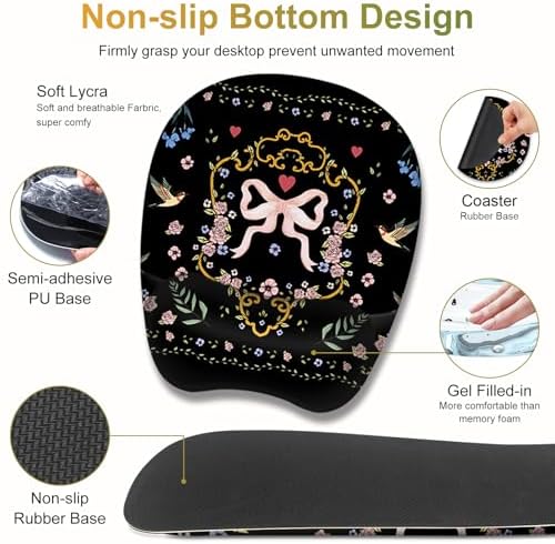 Mouse Pad with Wrist Support 4 in1 Set, XXL Big Game Mousepad + Keyboard Wrist Rest + Mouse Wrist Rest Pad +Coaster Gaming Mat for Home Office Work Computer Laptop I Vintage Floral Romantic Bow