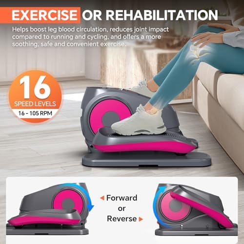 Under Desk Elliptical Machine, 16-Speed Electric Elliptical Leg Exerciser as Seen on TV for Seniors, Quiet Portable Seated Pedal Exerciser for Home Office with Auto & Manual Modes, and Remote Control