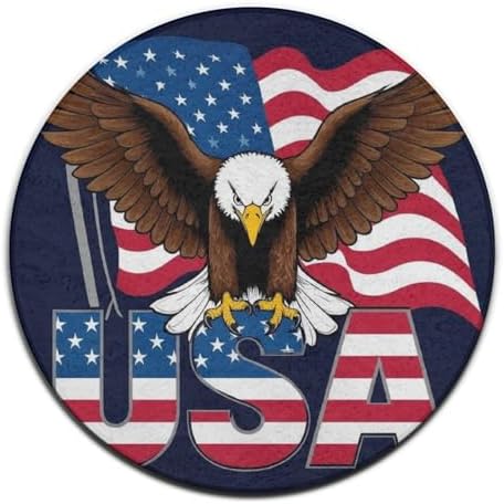 Large Machine Washable Circular Rugs, Home Decor Round Mat for Living Room Sofa Office Patriotic American Eagle Flag