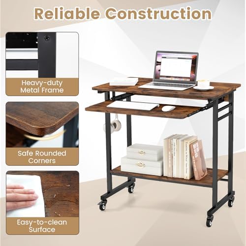 Rolling Desk with Keyboard Tray, 31.5’’ Small Computer Desk with Wheels