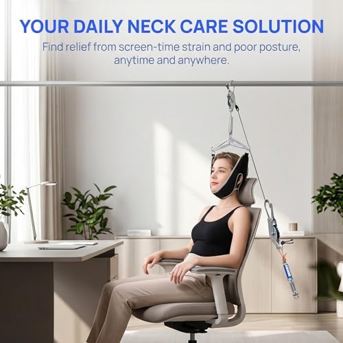 Adjustable Neck Traction Device, Hook & Gear Design No Heavy Objects Needed, Easy to Use for Neck Pain Relief, Suitable for Home & Outdoor Use