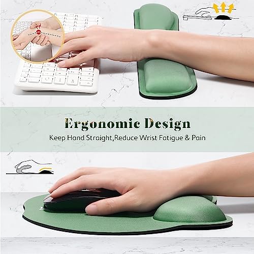 Gimars Ergonomic Mouse Pad Wrist Support, Upgrade Enlarge Superfine Fibre Soft Smooth Keyboard Wrist Rest, Comfortable Memory Foam Wrist Rest for Pain Relief, Computer, Gaming, Office,Dark Green