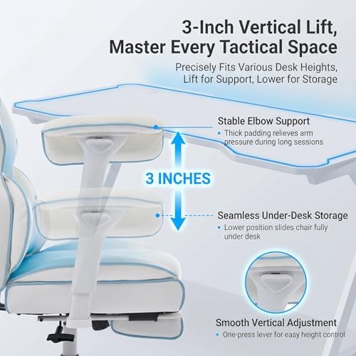Comfy Office Desk Chair, White‑Blue Aesthetic Chair with Footrest