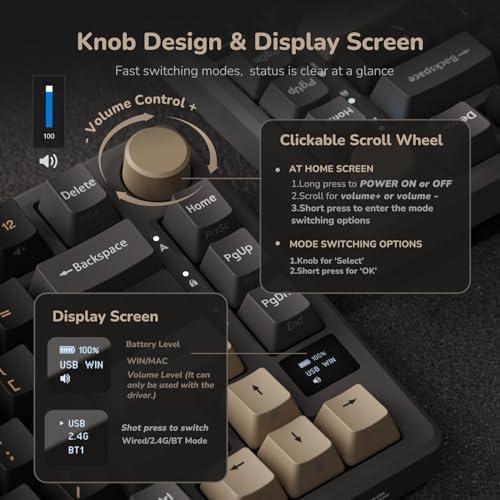 RK ROYAL KLUDGE M75 Wireless Mechanical Keyboard 2.4Ghz/BT5.1/USB-C Gaming Keyboard 75% Layout 81 Keys Gasket Mount with OLED Display & Knob RGB Backlight Hot-Swappable Light Switch, Grey
