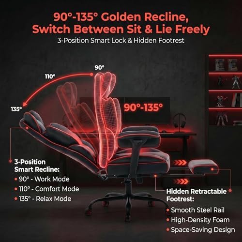 Big and Tall Gaming Office Chair 400lbs - Heavy Duty Ergonomic Computer Desk Chair with Footrest, Adjustable Armrests, High Back PU Leather with Racing Style (Black/Red)