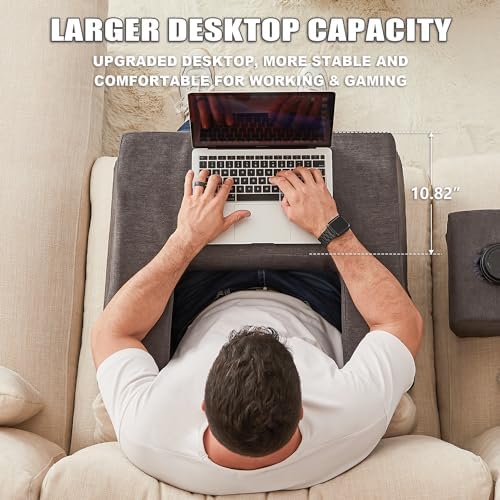 comehealthy Lap Desk Pillow for Laptop, Large Reading Pillow for Adult, Arm Rest Pillow with Cup Holder, Memory Foam Bed Desk for Working, Gaming, Reading, Laptop Desk for Couch Bed Floor(Grey)