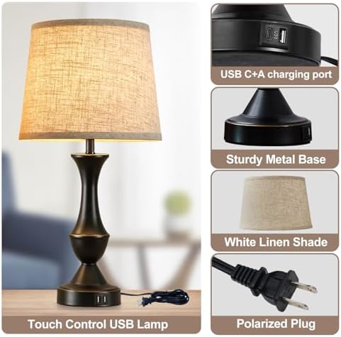 Luvkczc Upgraded Touch Table Lamps Set of 2, 22" Tall Bedside Lamps