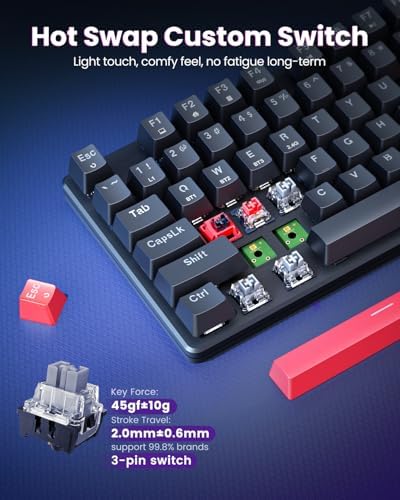Redragon K671KS Wireless Mechanical Gaming Keyboard, Tri Mode BT/2.4G/USB-C Hot Swappable Custom Keyboard, RGB Backlit Computer Gaming Keyboards, PBT Keycaps, Programmable for PC/Tablet/MAC