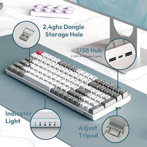 RK ROYAL KLUDGE RK100 Wireless Mechanical Keyboard RGB Backlit Bluetooth5.1/2.4G/Wired 96% Full Size 100-Key Hot Swappable Gaming Keyboard Brown Switch Classic