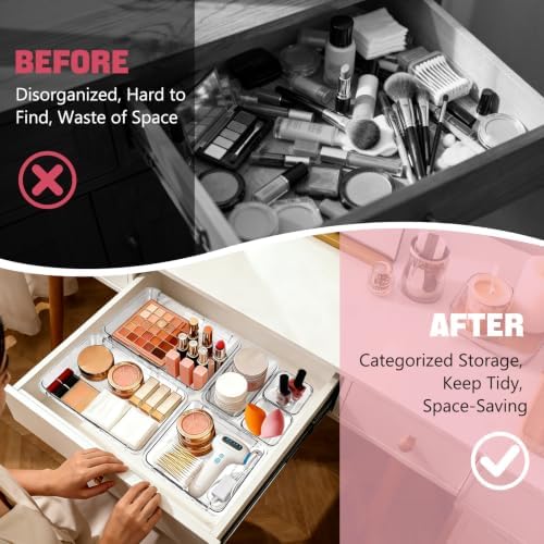 15 PCS Extendable Drawer Organizer Set Clear Stackable Vanity Storage Bins