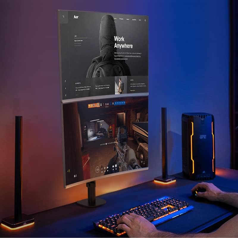 Pholiten Tall Vertically Stacked Dual Monitor Desk Mount Stand
