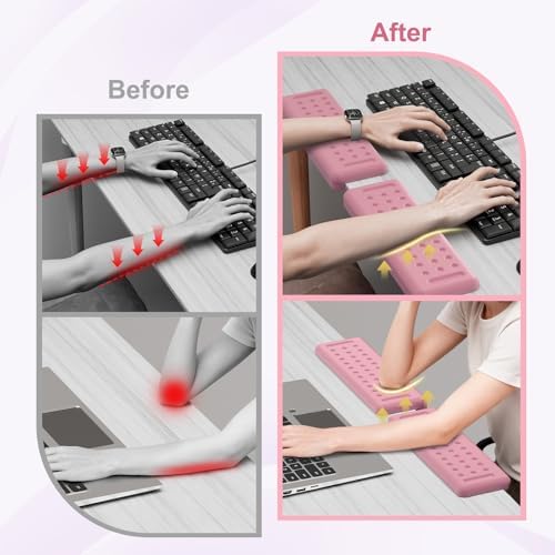 Leolee L-Shaped Desk Elbow Pads for Desk, Light Pink Memory Foam Arm Rest