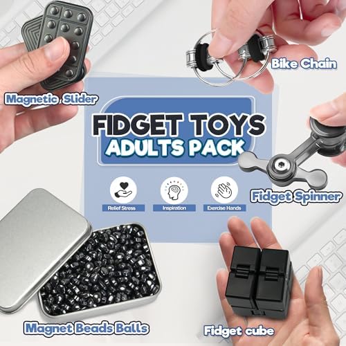5 Pcs Fidget Toys for Adults & Teens Magnetic Putty Beads Cool Gadgets Slider Metal Fidgets Spinners Cube Office Desk Sensory Toy for Autism ADHD Stress Relief Set Anxiety Items Gift for Teen Boys