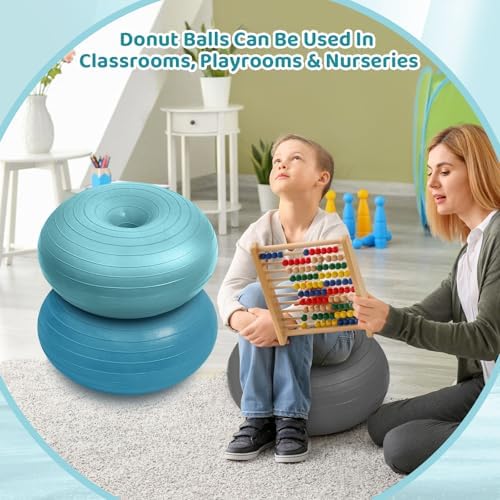 Lewtemi 1/2/3 Pcs Flexible Seating for Classroom Elementary 20 Inch Yoga Ball Chair for Kids Wobble Chair for Sensory Kids Large Donut Ball Seats with Inflator for School Office