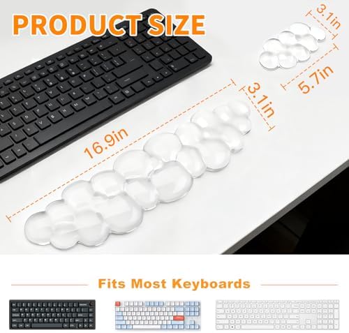 Cloud Keyboard and Mouse Wrist Rest Set, Clear Gel Keyboard Mouse Wrist Rest Support Pad for Typing Pain Relief, Cute Aesthetic Desk Decor Accessory for Home Office Dorm (Clear)