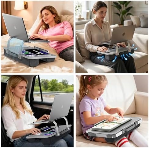 V-Hold Laptop Lap Desk with Foldable Stand, Lightweight Laptop Stand for Bed, Fits up to 15.6" Laptops & MacBook, Lightweight Lap Tray Table with Pillow Cushion for Bed & Couch