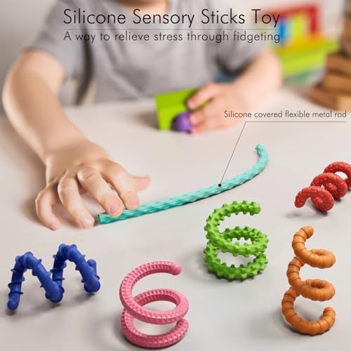 Sensory Fidget Toys for Kids Adults,12PCS Flexible Fidget Sticks for Stress Anxiety Autistic ADHD, Calm Down Travel Airplane Classroom Students Prizes Toys, Stocking Stuffers for Teens Boys Girls