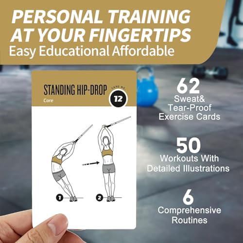 Suspension Workout Cards, 62 Exercises Cards Deck Large Size 5" x 3.5" Fitness Cards for Women & Men, Beginner Fitness Guide to Training Exercises at Home or Gym (Suspension, Vol 1)