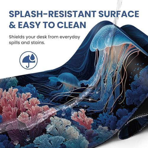 Aesthetic Desk Mat, Cute Coral Dream Desk Pad Protector for Work & Decor, 35.4" x 15.7", Pretty Non-Slip Extended Mouse Pad for Office or Home
