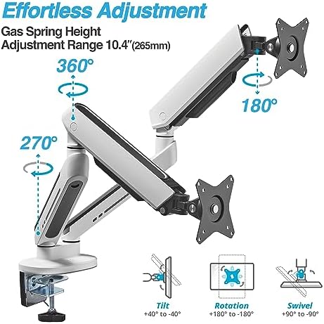 AVLT Dual 27”-43” RGB Gaming Monitor Arm Desk Mount - White
