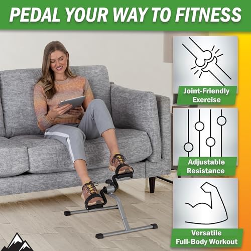 Under Desk Exercise Bike Pedal Exerciser – Mini Stationary Cycle with Adjustable Resistance, Calorie Tracker & Foldable Design – Compact Pedal Machine for Home, Office, or Physical Therapy by Wakeman