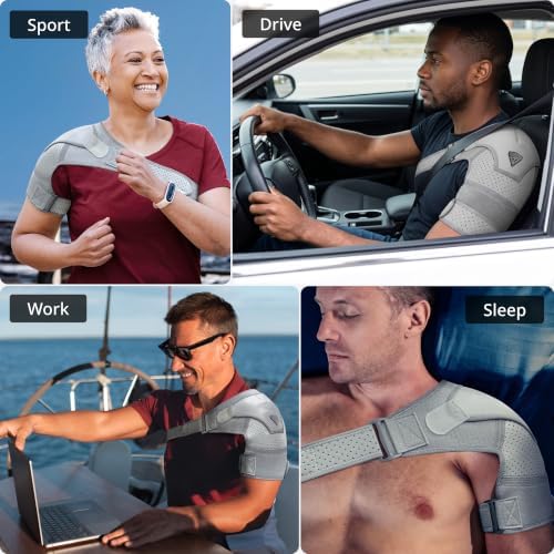 FIGHTECH Rotator Cuff Shoulder Brace for Men and Women - 2 Sizes - Shoulder Support - Pain Relief - Gray - Large - Fits Most Men - Bicep 12-17"