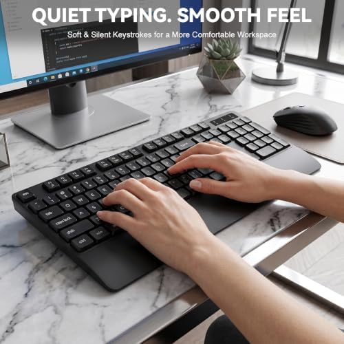 Wireless Keyboard and Mouse with Wrist Rest, 3 DPI Adjustable Mouse, 2.4G Lag-Free Cordless, Quiet and Soft Typing, Sleep Mode, Multimedia Keys, Compatible Windows Mac, Ideal for Business Home Office