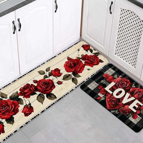 Kitchen Mats for Floor, 2PCS Non-Slip Waterproof Cushioned Anti Fatigue Kitchen Rugs,Washable Comfort Absorbent Kitchen Mat for Laundry Office Home Farmhouse Sink