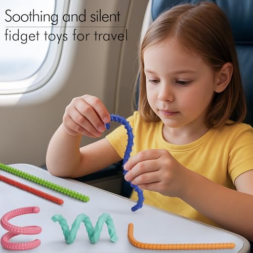 Sensory Fidget Toys for Kids Adults,6PCS Flexible Fidget Sticks for Stress Anxiety Autistic ADHD, Calm Down Travel Airplane Classroom Students Prizes Toys, Stocking Stuffers for Teens Boys Girls