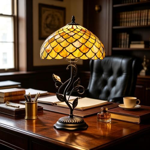 Tiffany Lamp Brown Scales Stained Glass Table Lamp