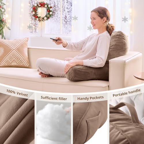 Sasttie Reading Pillow for Bed, Back Pillow for Sitting Up, Light Brown