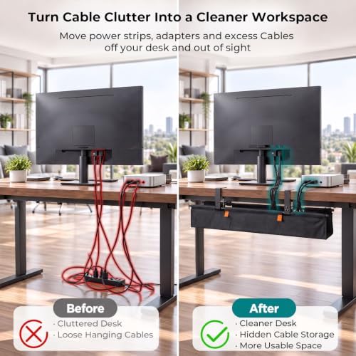 Fabric Under Desk Cable Management Tray 35.4” No Drill with Cable Ties