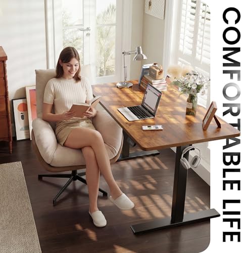 CubiCubi Electric Height Adjustable Standing Desk 55x24 Inch, Rustic Brown