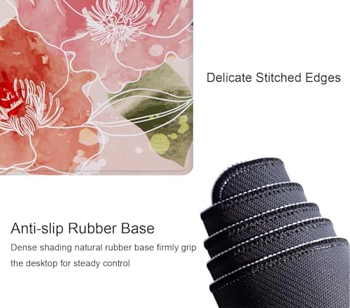 Desk Mat Watercolor Floral Desk Accessories Girls Extended Gaming Mouse Desk Pad Decorations for Women Office Keyboard Mousepad Mat 31.5x11.8in, Stitched Edge Non-Slip Bottom Large Mouse Pad for Desk