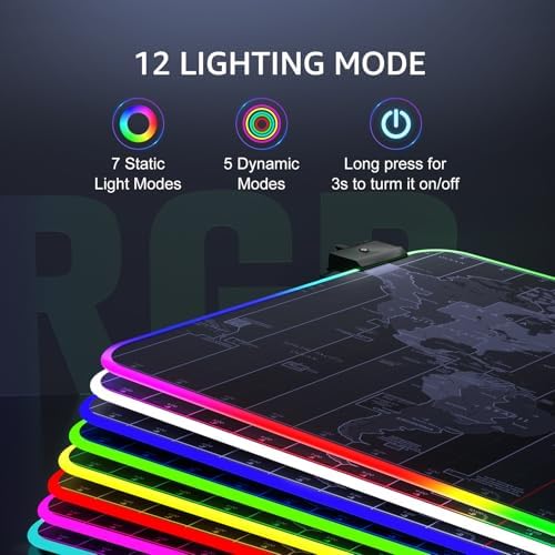 KTRIO RGB Large Gaming Mouse Pad, 31.5 x 15.7 in, RGB World Map, XXL