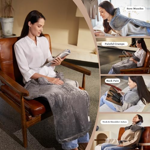 WUGE Comfort Gifts for Women Men, Heating Pad for Neck Shoulder and Back, Birthday Gift for Women Men, Large Weighted Heat Pad, ETL Certified, Gray