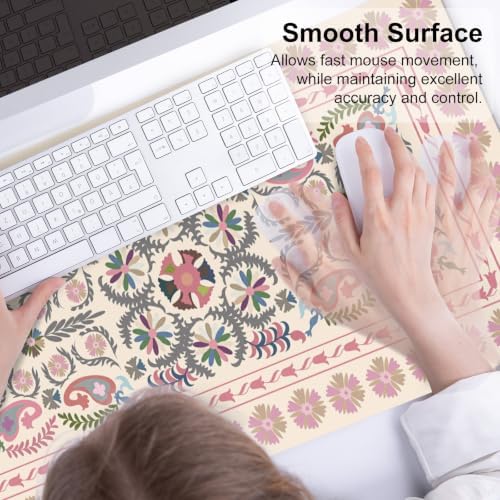 QIYI PU Leather Large Mouse Pad, Waterproof Desk Mat, 31.5" x 15.7", Suzani
