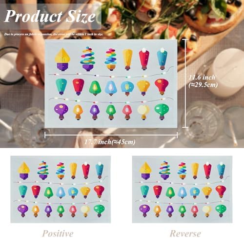 Shrahala Christmas Lights Set Set Of 4 12 X 18 Inch Linen Placemats , Colorful Holiday Lightbulb Burlap Table Mat Washable Double Layered Heat Insulation For Indoor/Outdoor