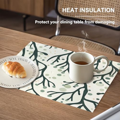Marine Ocean Inspired Linen Placemats, Abstract Art Minimalist Table Mats for Table Washable Heat Insulation Thick Dining Mat, Indoor/Outdoor 12X18 in 6 Pcs