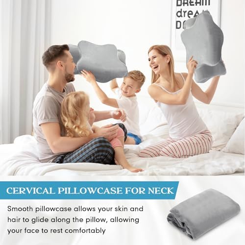 Hahafelt Cervical Neck Pillow Case Plush with Zipper, Gray, Queen Size