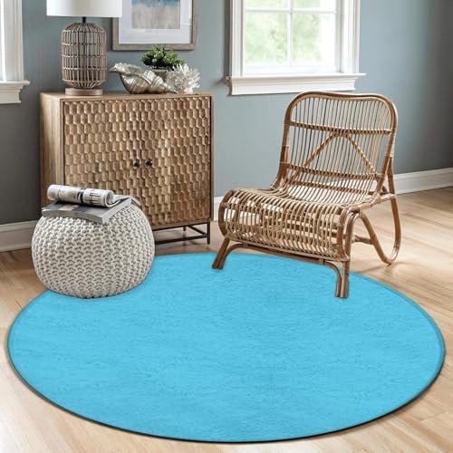 Room Sofa Yoga Soft Round Carpet, Home Decor Non Slip Kitchen Office Circle Rug, Machine Washable Modern Round Area Rug Blue, 36inch