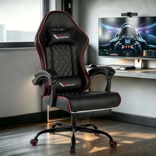 Gaming Chair for Adults, Computer Chair with Footrest and Pocket Spring Cushion,Comfortable Ergonomic Video Game Chair with Lumbar Support and Headrest for Office Home (Red)