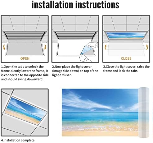 Fluorescent Light Cover Decorative Ceiling Light Filters,Ocean Pattern,for Classroom Office Hospitals Home Ceiling Decorative,2ft x 4ft,Sand Brown Blue and