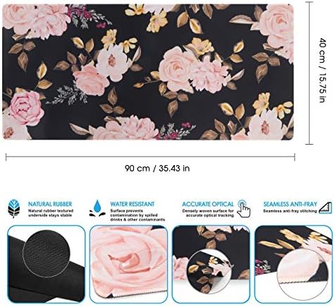 iCasso Extended Gaming Mouse Pad,XXL Desk Pad,Peony