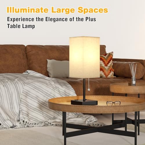 aooshine 17.4" Beige Bedside Table Lamp for Bedroom - USB C+A, 2 AC Outlets