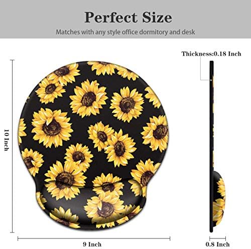 Mouse Pad with Wrist Support, Desk Decor for Women Cute Design Mouse Pad Non-Slip Rubber Base Mousepad for Desk Laptop Gaming Working Computers Laptop Easy Typing & Pain Relief, Sunflower